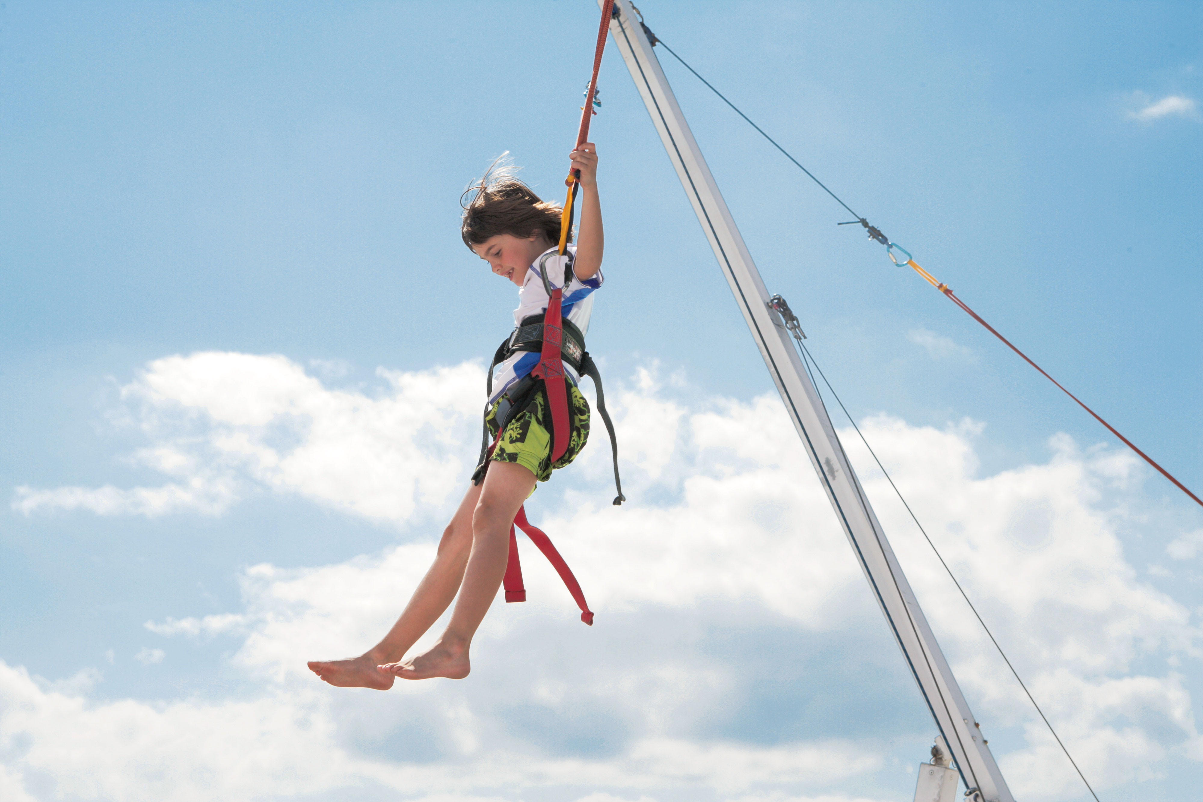 Jump around on the trampoline